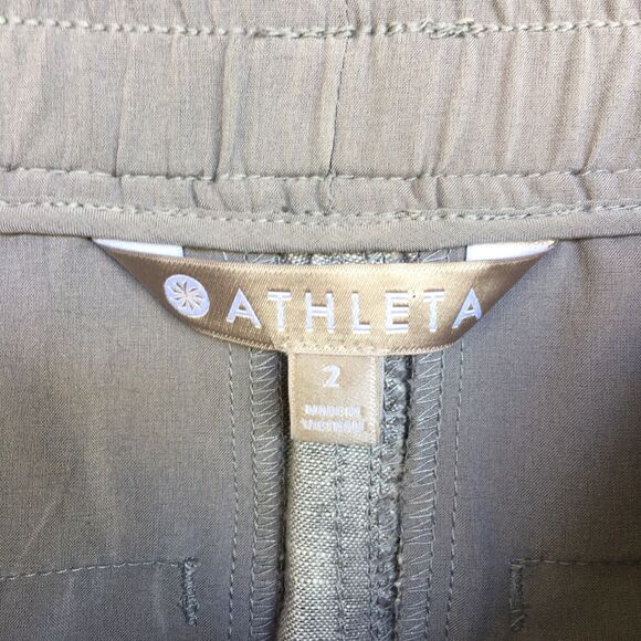 Athleta Cabo Linen Shorts Women 2 Gray Pull-On Cuffed Leg Light Beach Travel - Picture 4 of 10